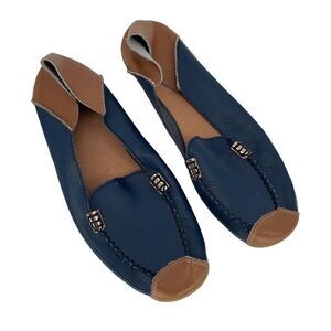 Womens Flat Shoes Loafer Slip On Casual Round Toe Brown Blue Size 9/42